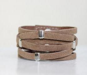 Braided Light Brown Suede Cuff Bracelet